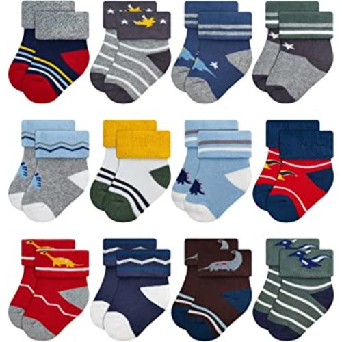 RATIVE Newborn Baby Socks 0-6,6-12 Months Thick Terry Turn Cuff Socks for Unisex Boys Girls
