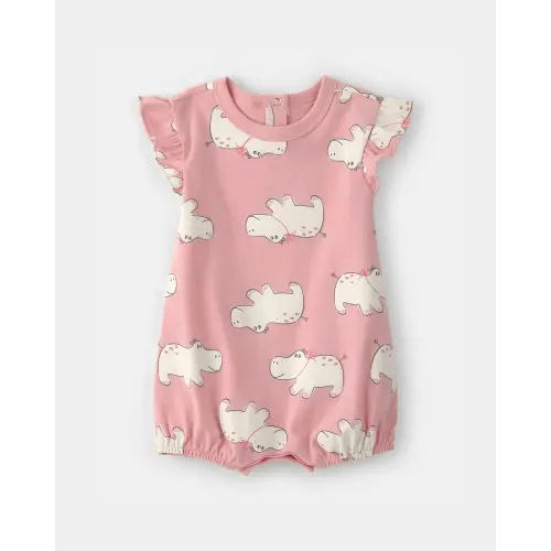 Baby Girl Hippo Short-Sleeve Romper - Pink | Carter's