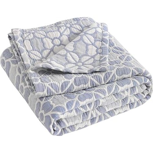 NTBAY 3 Layer Toddler Blanket, Muslin Cotton Jacquard Bed Blankets, Lightweight Thermal Baby Blanket, Super Soft and Warm Crib Blanket for All Seasons, Decoration Gift, 30"x40", Blue Clover