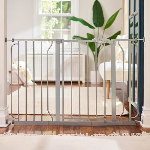 Regalo Safety 29-49" Easy Step Extra Wide Baby Gate for Doorways & Bottom of Stairs, Pressure Mounted Safety Gate with Door for Babies, Toddlers & Pets, Platinum