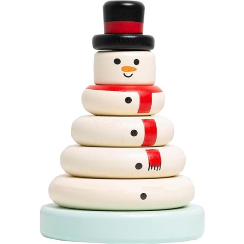 Pearhead Christmas Snowman Stacking Toy Set, Holiday Toys for Toddlers, Baby Nursery Holiday Décor, Wooden Sorting and Stacking Tower Educational Toy, for Kids