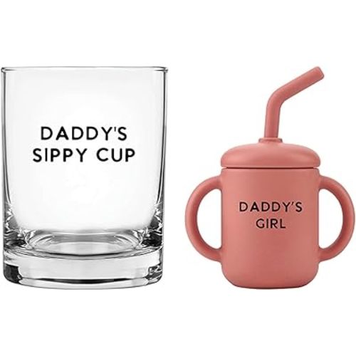 Stephan Baby Daddy & Me Gifts - Gift Boxed Whiskey Glass & Sippy Cup Drinkware Set, 2-Piece, Dad + Daddy's Girl
