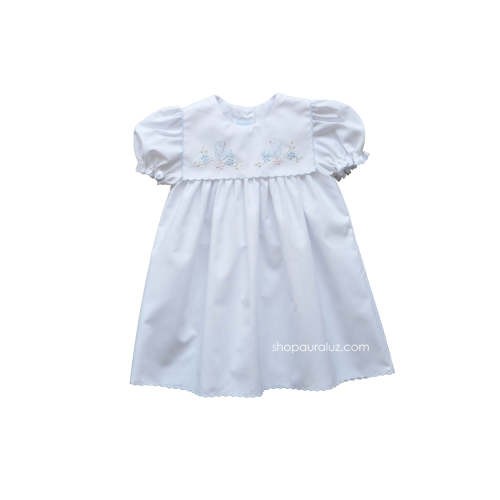 Auraluz Dress...White with square collar,blue scallop trim and embroid – AURALUZ