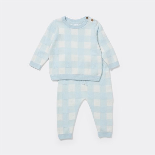 Dymples Baby 2 Piece Knitwear Set - Blue Check - Size 00