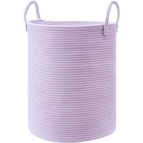 62L Large Purple Hamper Laundry Basket for Nursery Kids Tall Lavender Blanket Basket for Girls Cotton Rope Lilac Clothes Hamper in Bedroom
