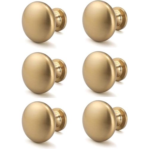 6 Pack Solid Cabinet Knob Warm Gold Kitchen Drawer Knob Champagne Bronze,Euro Style Dresser Knob Antique Brass Furniture Hardware,Diameter:1-1/5 "
