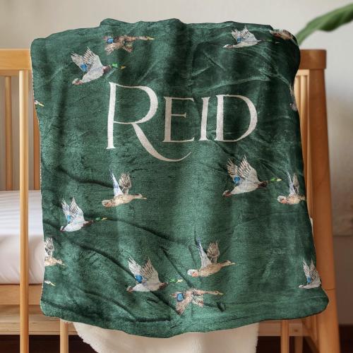 Personalized Baby Boy Blanket Mallard Duck Nursery Decor Duck Blanket Name Custom Baby Shower Gift Mallard Duck Baby Blanket Hunting Nursery