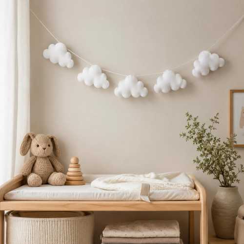 Felt Cloud Garland, Nordic Cloud Wall Hanging, Nursery Decor Banner, Baby Shower Photo Prop, Bedroom Wall Decor, Birthday Party Garland