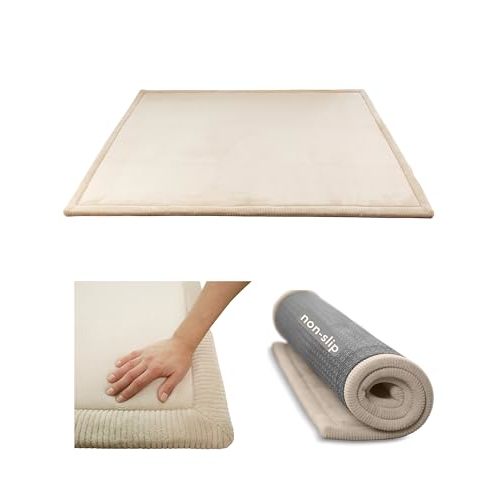 Hakuna Matte CloudSoft Mat for Floor 60" x 80" Beige – Coral Velvet Memory Foam Rug – Non-Slip, Water-Resistant