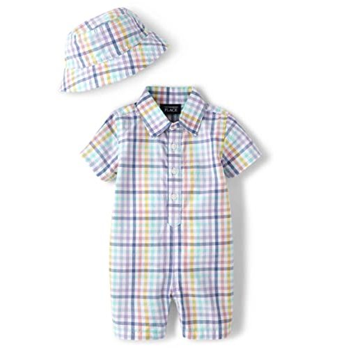 The Children's Place Baby Boys' And Newborn Woven Plaid Romper and Hat 2-piece Set