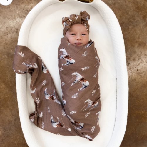 Almond Ranch Horse Bamboo Muslin Swaddle – Cowkid Clothing Company