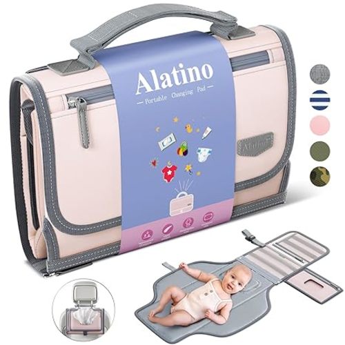 Alatino Portable Diaper Changing Pad, Wipe Clean, Large 25x22,Light Pink