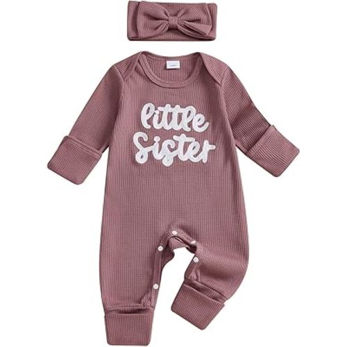 allshope Infant Baby Girl Fall Outfit Sweatshirt Romper Little Sister Lil Sis Long Sleeve Jumpsuit Newborn Clothes