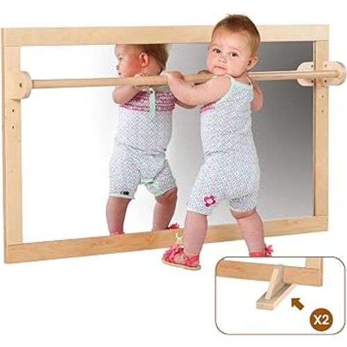 XIHAToy Coordination Mirror Montessori Wooden Toddler Mirror Safety Shatterproof Mirror Acrylic Non-Glass Early Learning to Walk Mirror Dual-Use