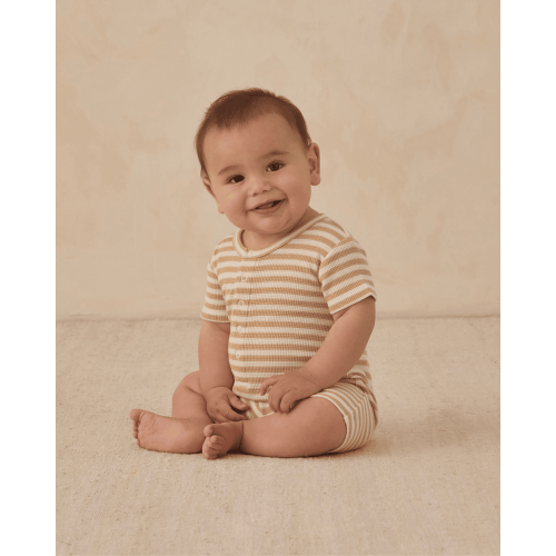 WAFFLE SNAP ROMPER 0-3m / butterscotch stripe