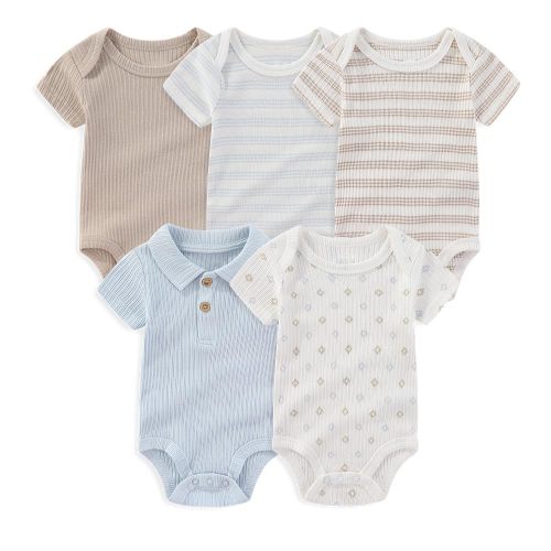 Kiddiezoom Newborn Baby Bodysuit Short-Sleeve Rompar Clothing Set 5-Piece