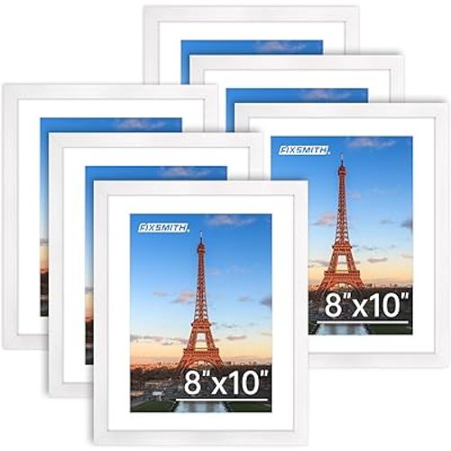 8x10 Picture Frame Bulk-6 Pack, Photo Frame with HD Plexiglass, Display Pictures 5x7 with Mat or 8x10 Without Mat, White Picture Frames Collage Wall Decor, Wall & Tabletop Picture Frames