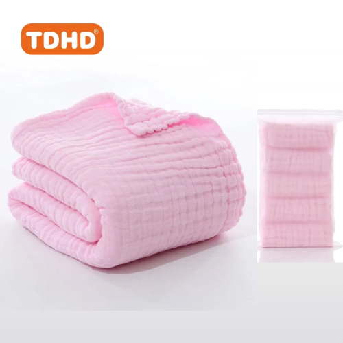 6-piece set of baby's 100% cotton seersucker bath towel and towels: absorbent, quick-drying, soft and non-fading, including 1 bath towel and 5 towels