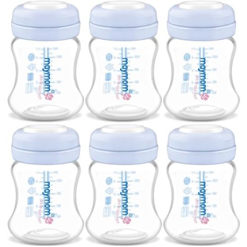 Maymom Wide-Mouth Milk Storage Collection Bottle with SureSeal Sealing Disk; Compatible with Spectra/Motif Luna/Ameda MYA/Bellababy Pumps. Can Replace Spectra S1 S2 Bottles, 6 pc (4.7Oz/140mL, 6pc)