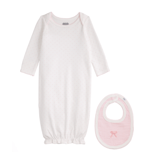 Dotted Gown And Gingham Bib Set