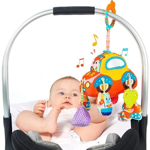 Sensory Toys for Toddlers 1-3,Montessori Toys for 1 Year Old,Baby Pull String Activity Toy, Toddler Fine Motor Skills Stroller Toys,Hanging Infant Travle Toys for 18 Months Girls Boys Gife (Car)