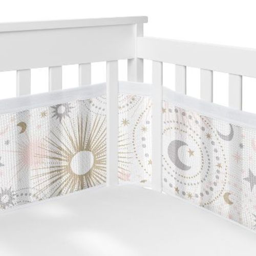 Sweet Jojo Designs + BreathableBaby Breathable Mesh Crib Liner Baby Nursery Girl Celestial Pink Gold and Grey