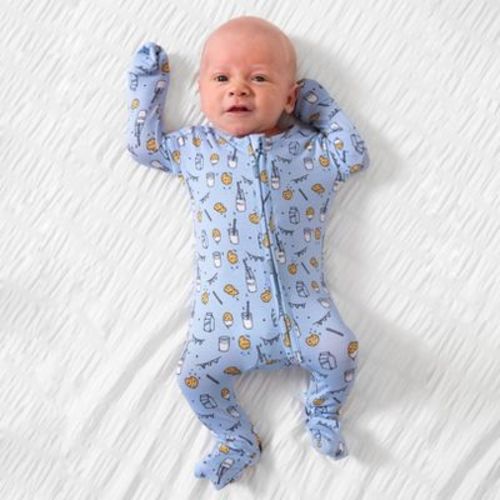 Bellabu Bear Baby Milk & Cookies Blue Bamboo Convertible Footie Blue 6-9 Months