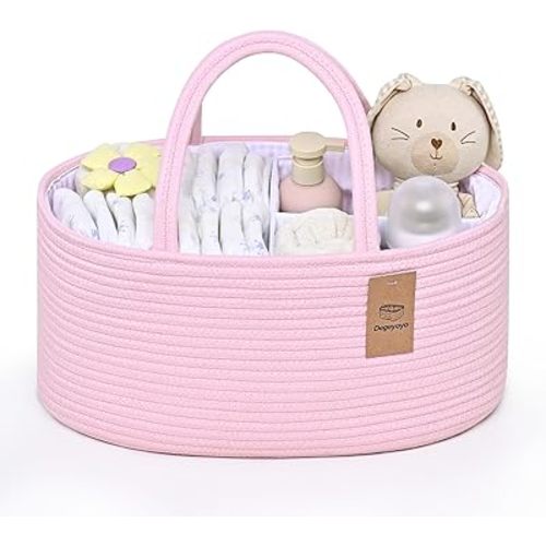 13.5L Baby Diaper Caddy Organizer, 15.3"x9.8"x7" Cotton Rope Diaper Basket, Changing Table Storage Caddy With Removable Divider, Baby Basket for Nursery, Car, Diapers, Baby Shower Gifts for Newborn