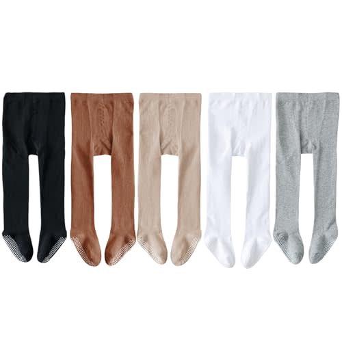 EPEIUS Baby Tights Baby Girls Non-Slip Plain/Ribbed Leggings Seamless Cotton Stockings Pantyhose Newborn Infant Toddler