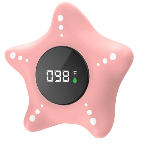 Baby Bath Thermometer Safety, Auto On & Off Bathtub Thermometer Floating Toy, Digital Bathing Water Temperature Warning, Pink Sea Star Shape