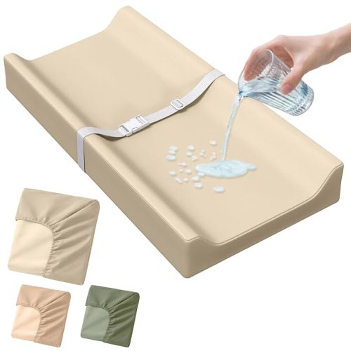 Waterproof Vegan Leather Baby Changing Pad Cover for Girls & Boys, Wipeable Changing Pad Cover, Ultra Soft Breathable, Waterproof Changing Pad Covers for Diaper Changing Table (Cream)