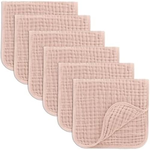 Comfy Cubs Muslin Burp Cloths 20x10" 6 Pack, Baby Burp Cloths - Blush