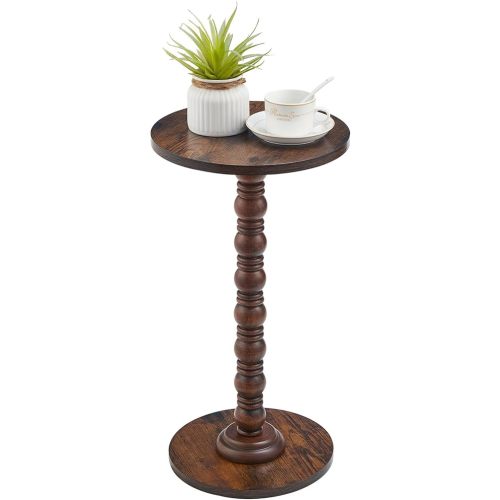Round Side Table,Stable Small Drink Table for Small Spaces, Modern Accent Side Table with Solid Rubber Wood Table Leg,Easy Assembly for Living Room, Bedroom, Sofa & Office Corners-Rustic Brown
