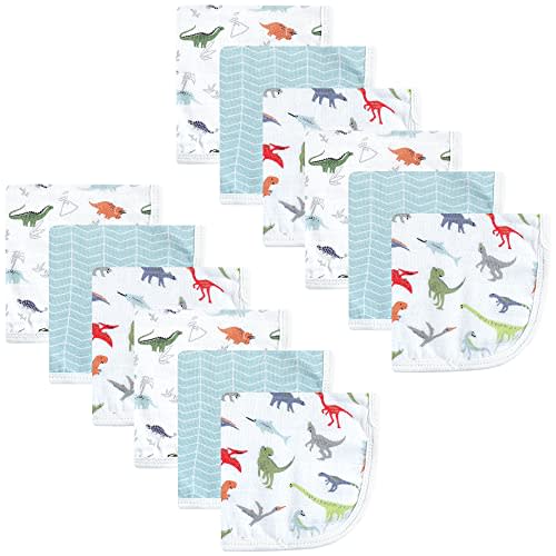 Hudson Baby Unisex Baby Cotton Muslin Washcloths, Dino, 10x10 in