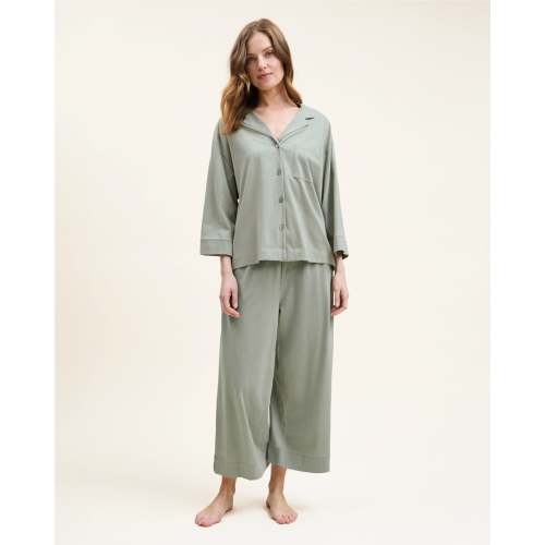 The Olivia Wide Leg Pima Pajama Set in Sage