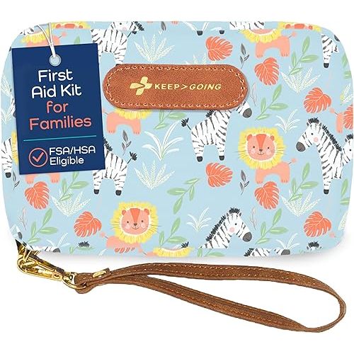 KeepGoing Travel First Aid Kit for Kids – 130 Pc. for Car, Home, Purse, Diaper Bag & Backpack with Latex-Free Bandages - Mini First Aid Kit Travel Size TSA-Approved
