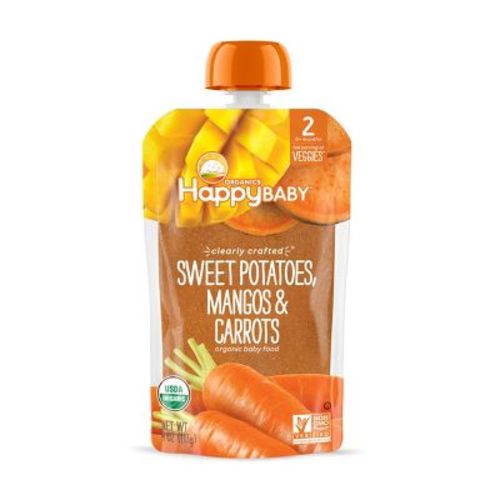 Happy Baby Organic Sweet Potatoes, Mangos & Carrots Baby Food Pouch - 4oz: 6 Months and Up, 2nd Stage, Pureed, Ready to Eat