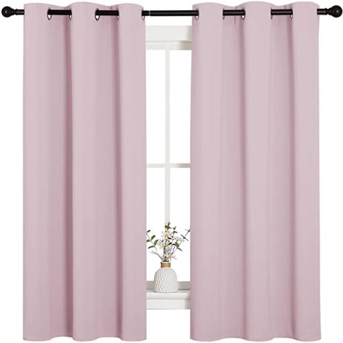 NICETOWN Nursery Essential Thermal Insulated Solid Grommet Top Blackout Curtains/Drapes (1 Pair, 42 x 63 inches in Baby Pink)