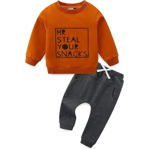 CIZENOFURS Baby Boy Clothes Fall Winter Long Sleeve Sweatshirt with Pants Set Toddler Cute Letter Print Outfits