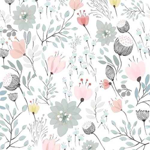 VEELIKE 17.7''x118'' Soft Pastel Green Floral Peel and Stick Wallpaper for Bedroom, Bathroom, Nursery, Living Room, Removable, Water Resistant, Easy to Install