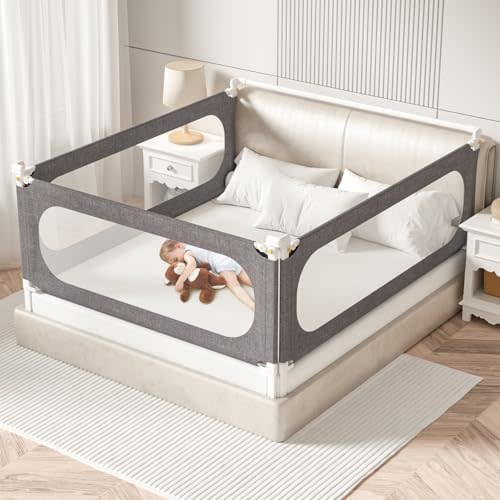PNXDFC 3-Piece Queen Size Bed Rails for Toddlers, with Headboard Rod -Height Adjustable Baby' Safety Bed Rails Guard for Queen Size Bed(3Pack 78.7"x78.7"x59"-Gray)