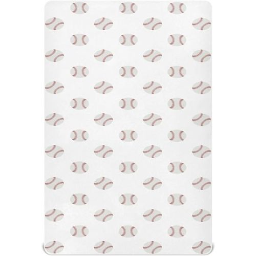 Red and White Baseball Patch Sports Fitted Crib Sheets Cartoon Balls Soft and Breathable Standard Baby Sheet Mattress Covers Nursery Toddler Sheets for Boys or Girls