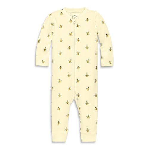 Primary Baby Organic Zip Romper In Baby Bugs In Light Banana Bumble Bees Size 3-6 Months