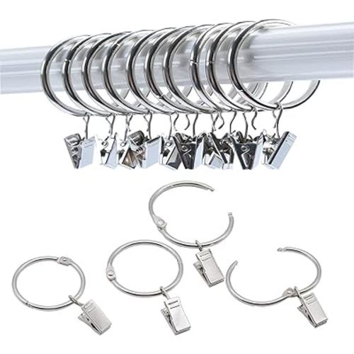 40 Pack Openable Curtain Rings with Clips Metal Hangers Ring, Drapery Clips Hooks, Decorative Curtain Rod Clips Hangers 1.5 Inch Interior Diameter Eyelets(Silver,1.5")