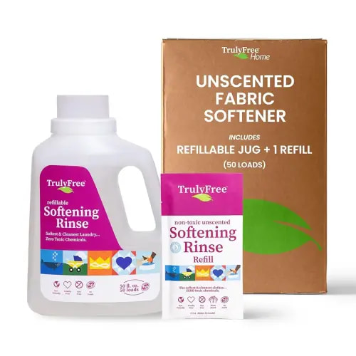 Fabric Softening Conditioner for Clothes| Safe for Babies & Kids with Sensitive Skin | Plant-Based | Include 1 Refillable 50oz Bottle with Measuring Cap| Unscented Rinse(50 Loads)