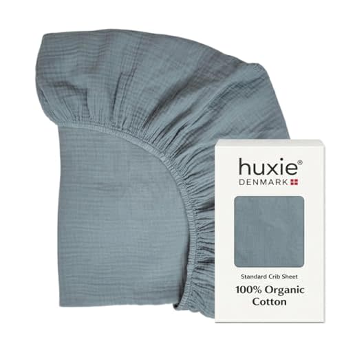 Crib Sheets – Organic Cotton Muslin Fitted Crib Sheet – Standard Size for Baby Boy and Baby Girl 28" x 52" Ultra-Soft and Breathable. (Tradewinds)