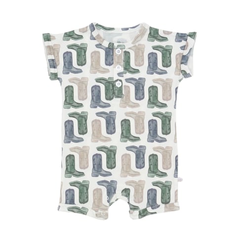 Boys Blue & Green Boots Button Romper