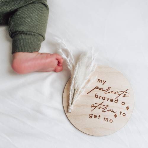 My Parents Mom Braved a Storm®, boho baby Birth sign, Rainbow Baby Girl, Baby after miscarriage, rainbow pregnancy announcement, photo prop