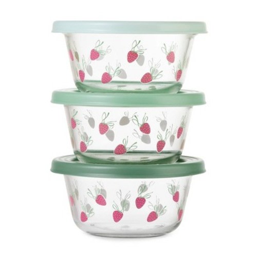 Ello Everyday 6pc 3c Glass Set with Body Decal Food Storage Containers Green Strawberries