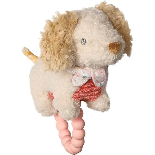 Mary Meyer Soft Baby Rattle with Soothing Teether Ring, 6-Inches, Tan Dancing Dachshund